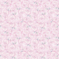 Watercolor pink realism peonies bloom with mint leaves seamless pattern. Botanical hand drawn floral illustration. Textile background. For linens, linen, wrapping paper, wallpaper, card, invitation.