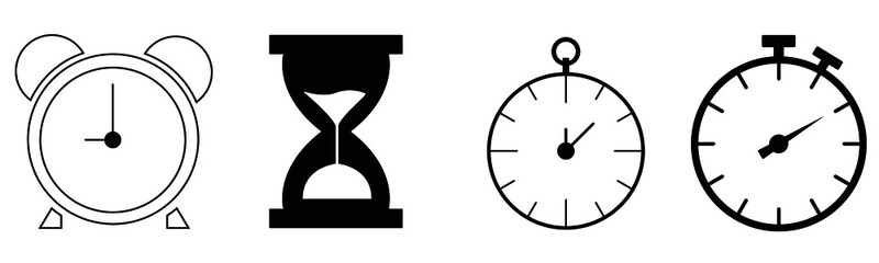 Time icons set. Clock icons, timer. Vector illustration isolated on a white background.