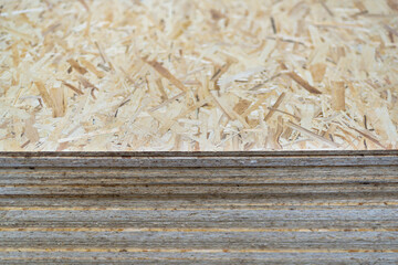 OSB boards stacked in a pack. Construction Materials.