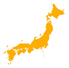 Vector Gold map of Japan. Map of Japan is isolated on a white background. Gold items texture based on solid yellow map of Japan.