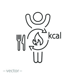 body human with metabolic circulation, food and digestion icon, energetic process, thin line symbol on white background - editable stroke vector illustration