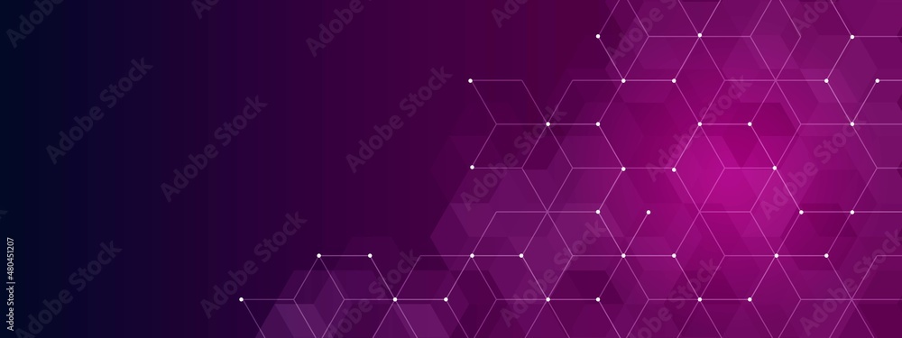 Poster abstract background technology. design of a poster with honeycombs. texture with lines, glowing dots