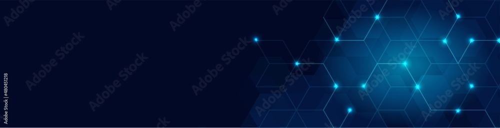 Poster abstract background technology. design of a poster with honeycombs. texture with lines, glowing dots