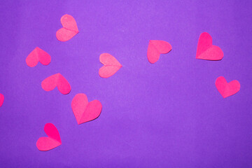 Pink and Purple Paper Love Hearts Cut Out for Background for Valentines Day or Weddings