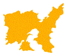 Vector Golden map of Lemnos Island. Map of Lemnos Island is isolated on a white background. Golden particles pattern based on solid yellow map of Lemnos Island.