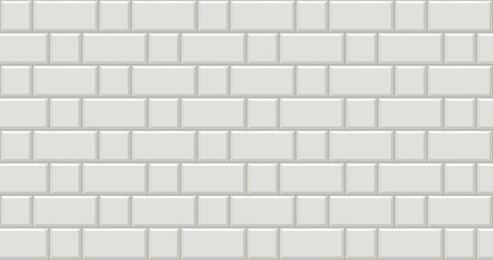 Fototapeta premium Subway tiles horizontal white background Metro brick decor seamless pattern for kitchen, bathroom or outdoor architecture vector illustration Glossy building interior design tiled material