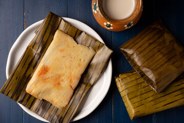 Prehispanic dish typical of Mexico and some Latin American countries. Corn dough wrapped in banana...