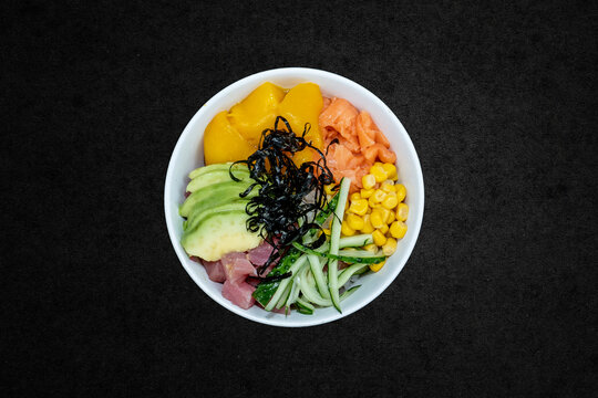 poke Hawaiian cuisine dish, raw fish, diced