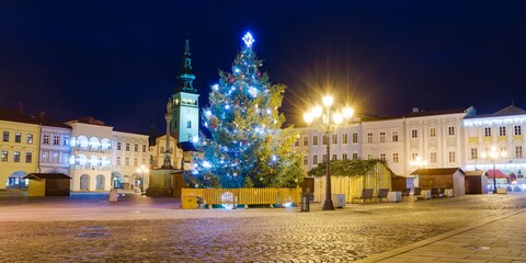 Obraz premium Novy Jicin. Post-Christmas square at dawn. East Moravia. Europe. 