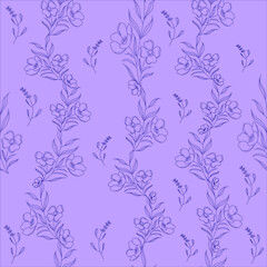 Purple leaves and flowers on a purple background. Botanical composition. For wallpaper, background and postcards.