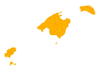 Vector Golden map of Baleares Province. Map of Baleares Province is isolated on a white background. Golden items mosaic based on solid yellow map of Baleares Province.