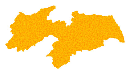 Vector Golden map of Paraiba State. Map of Paraiba State is isolated on a white background. Golden particles texture based on solid yellow map of Paraiba State.