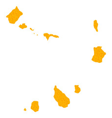 Vector Golden map of Cape Verde Islands. Map of Cape Verde Islands is isolated on a white background. Golden particles pattern based on solid yellow map of Cape Verde Islands.