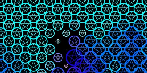 Dark Pink, Blue vector background with occult symbols.
