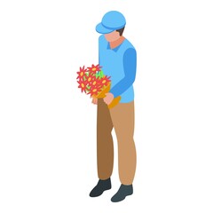 Bouquet courier icon isometric vector. Flower gift