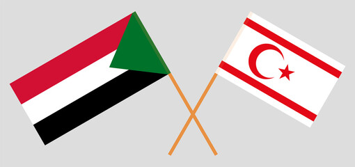 Crossed flags of the Sudan and Northern Cyprus. Official colors. Correct proportion