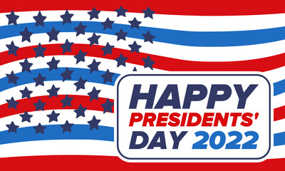 Happy Presidents day in United States. Washington's Birthday. Federal holiday in America. Celebrated in February. Patriotic american elements. Poster, banner and background. Vector illustration