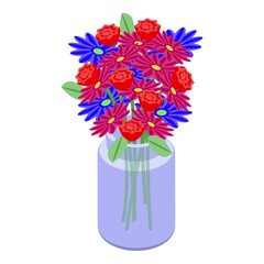 Flower in jar icon isometric vector. Gift bouquet