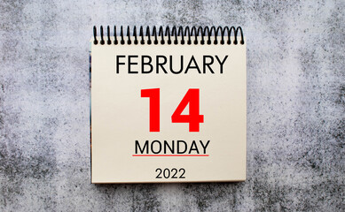 tear-off calendar sheet with date February 14, concept
