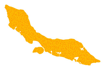 Vector Gold map of Curacao Island. Map of Curacao Island is isolated on a white background. Gold items pattern based on solid yellow map of Curacao Island. - obrazy, fototapety, plakaty
