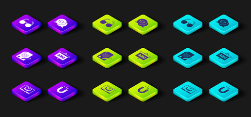 Set Online class, Magnet, Exam sheet and pencil, Chalkboard, Graduation cap speech bubble and Glasses icon. Vector