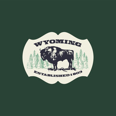 Wyoming. Vintage logo buffalo bison design. Welcome to Wyoming, USA. Travel art concept