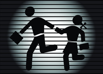 Silhouette of two people like in a traffic sign between bars
