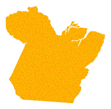 Vector Gold map of Paral State. Map of Paral State is isolated on a white background. Gold items mosaic based on solid yellow map of Paral State.