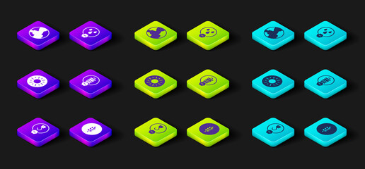 Set Industrial hook, Wheat, Sun, Trash can, Water drop forbidden and Worldwide icon. Vector