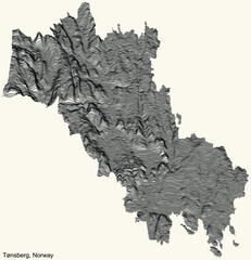 Topographic relief map of the city of TØNSBERG, NORWAY with black contour lines on vintage beige background