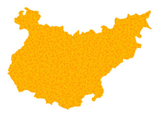 Vector Gold map of Badajoz Province. Map of Badajoz Province is isolated on a white background. Gold items mosaic based on solid yellow map of Badajoz Province.