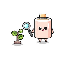 cute tissue roll herbalist researching a plants