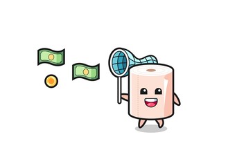 illustration of the tissue roll catching flying money