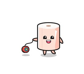 cartoon of cute tissue roll playing a yoyo