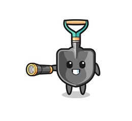 shovel mascot holding flashlight