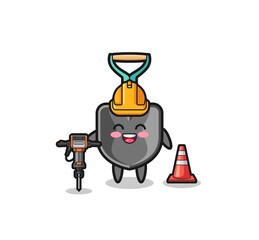 road worker mascot of shovel holding drill machine