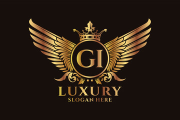 Luxury royal wing Letter GI crest Gold color Logo vector, Victory logo, crest logo, wing logo, vector logo template. - obrazy, fototapety, plakaty