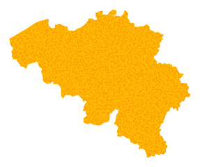 Vector Gold map of Belgium. Map of Belgium is isolated on a white background. Gold particles texture based on solid yellow map of Belgium.