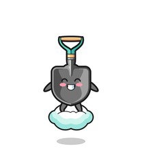 cute shovel illustration riding a floating cloud