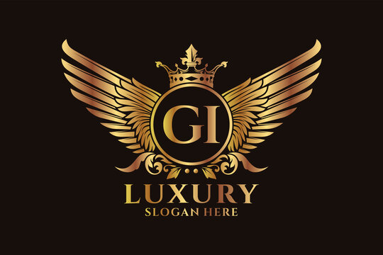 Luxury royal wing Letter GI crest Gold color Logo vector, Victory logo, crest logo, wing logo, vector logo template.