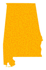 Vector Golden map of Alabama State. Map of Alabama State is isolated on a white background. Golden items mosaic based on solid yellow map of Alabama State.
