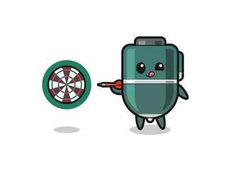 cute ballpoint pen is playing dart