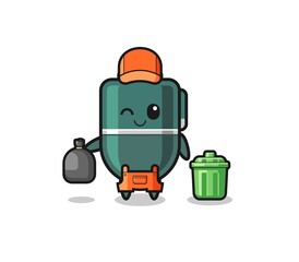 the mascot of cute ballpoint pen as garbage collector