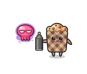muffin cartoon make a graffiti with a spray paint