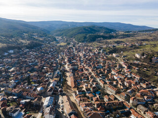 Aerial view of historical town of Batak, Bulgaria