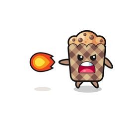 cute muffin mascot is shooting fire power