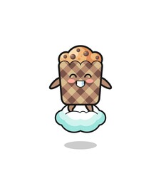 cute muffin illustration riding a floating cloud