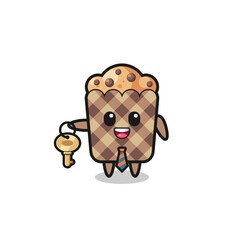 cute muffin as a real estate agent mascot
