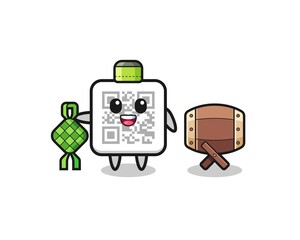 qr code muslim character are celebrating Eid Al Fitr