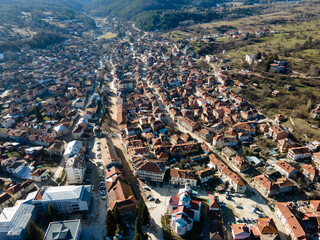 Aerial view of historical town of Batak, Bulgaria